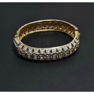 Vintage rhinestone bangle bracelet, gold bracelet,  gold jewelry,